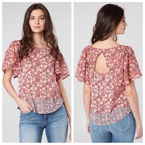 Lucky Brand Flutter Sleeve Red Floral Top